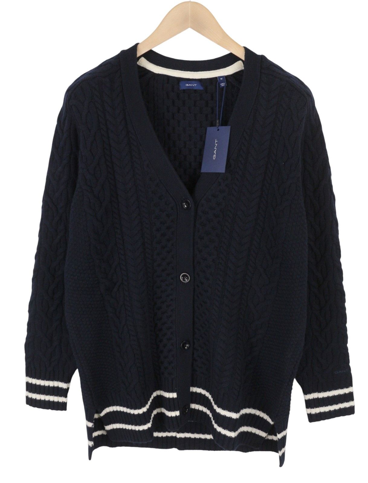 Gant ARAN CARDIGAN M Evening Blue Wool Jumper 87227 Size M / US 6-8 / IT 42-44 - 3 Thumbnail