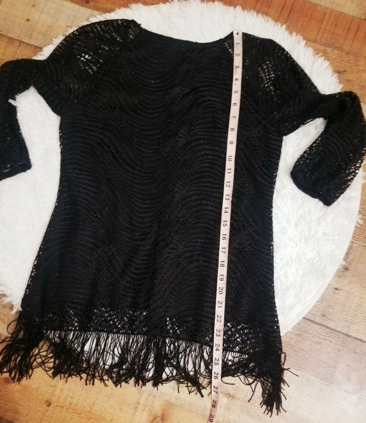 Designer New Directions Top Petite Small Black Fringe Glitter Ps 3/4 Size S / US 4 / IT 40 - 5 Thumbnail