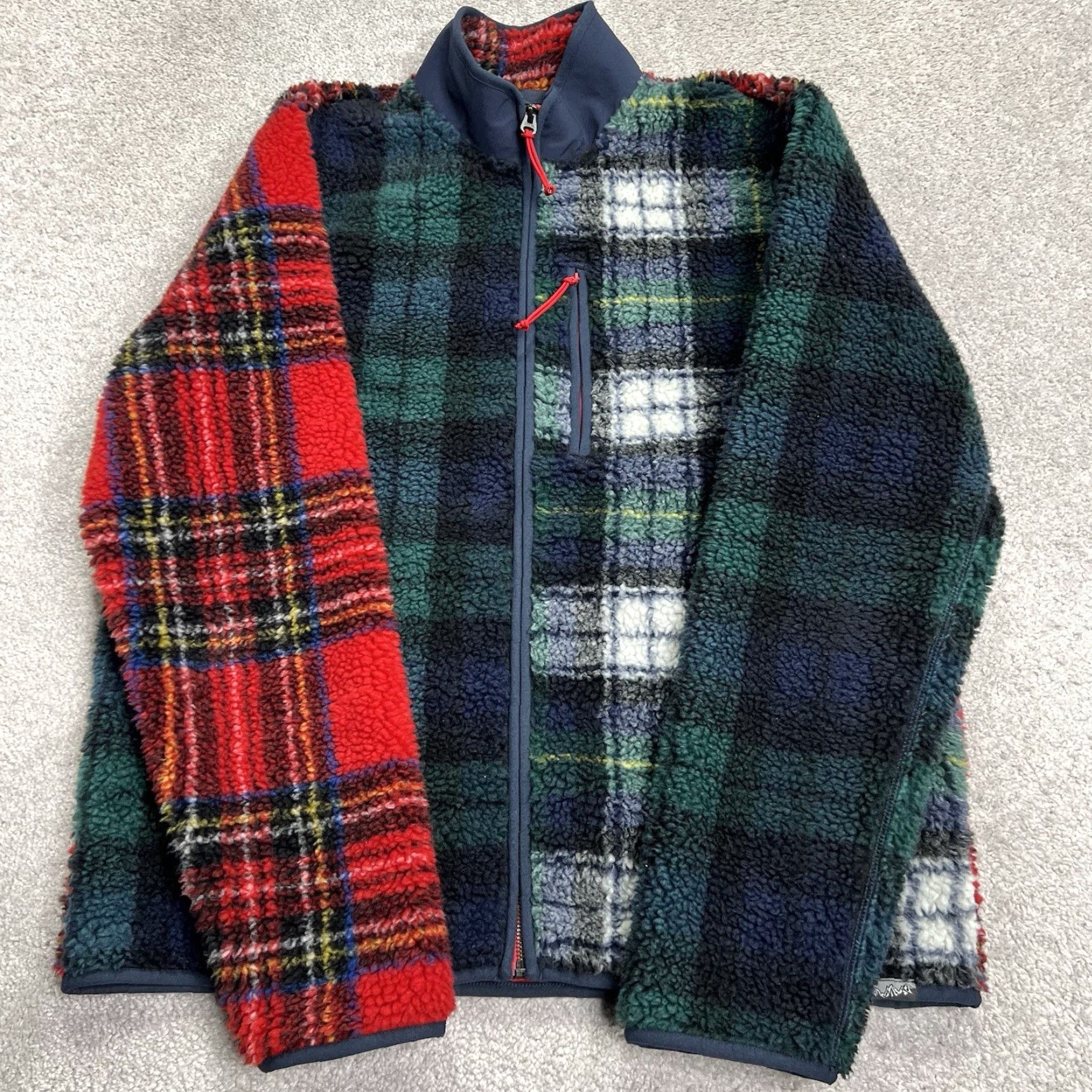 J.Crew J.CREW Nordic Sherpa Fleece Jacket Mens Large Patchwork Plaid Full Zip Multicolor Green Red Blue Size US L / EU 52-54 / 3 - 4 Thumbnail