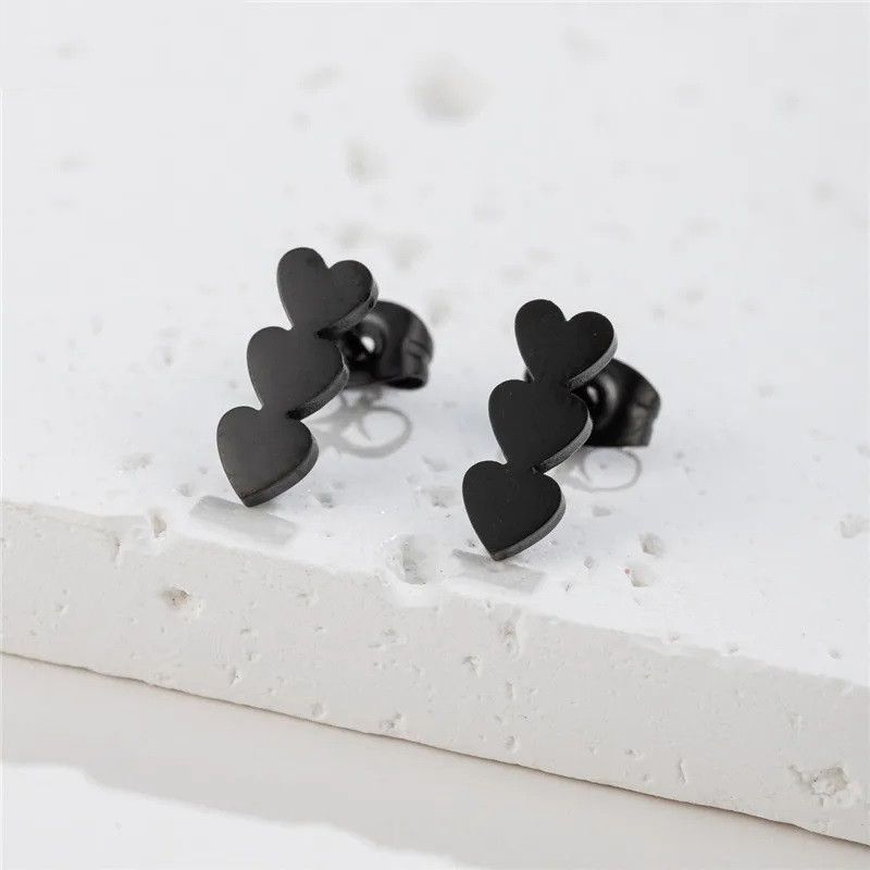 Jewelry Triple Heart Mini Stud Earrings Charm Earring Gift Size ONE SIZE - 1 Preview