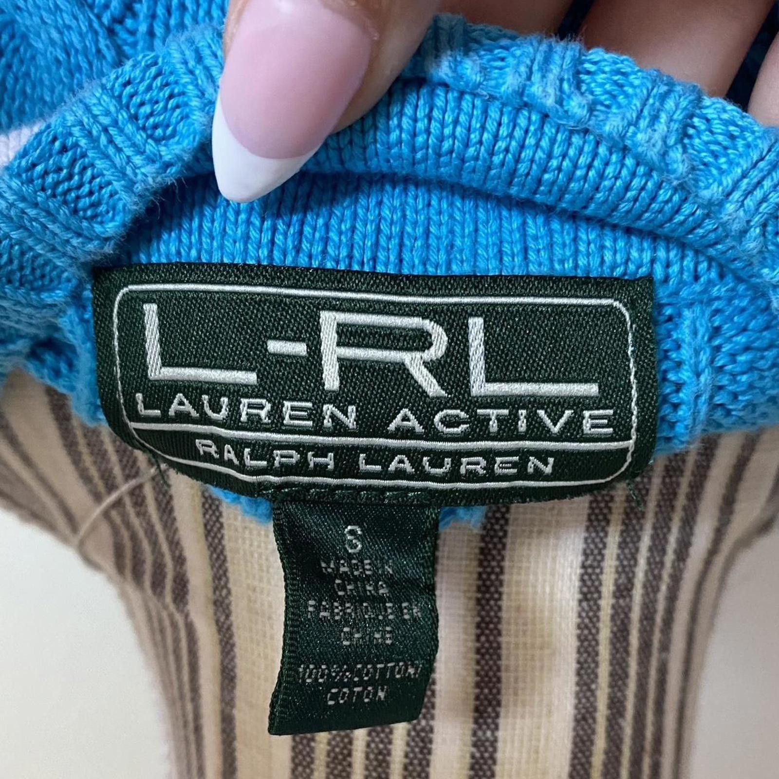 Lauren Ralph Lauren Blue V-neck sweater ribbed cable knit Size S / US 4 / IT 40 - 4 Thumbnail
