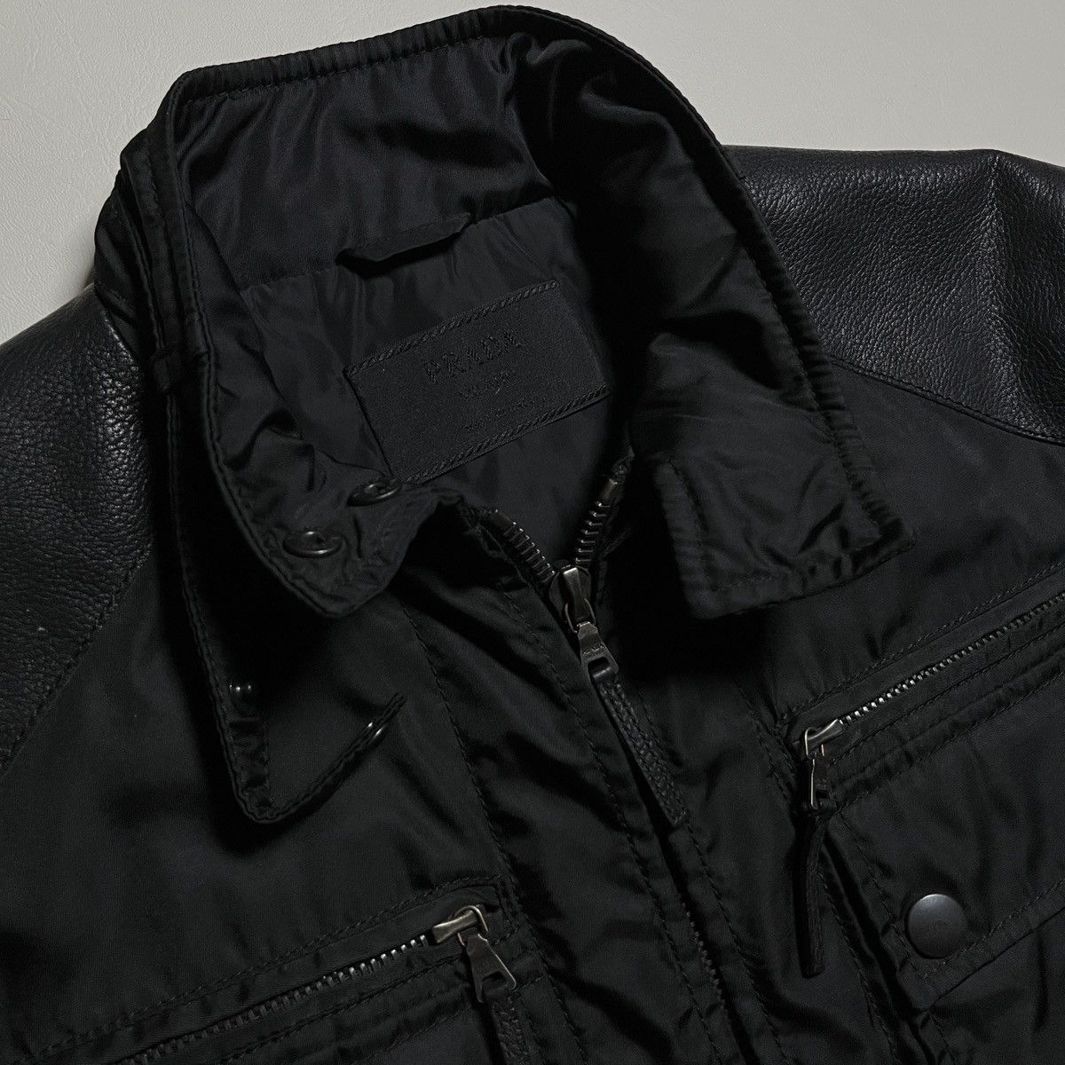 Prada Prada Black Nylon Leather Biker Jacket Size US S / EU 44-46 / 1 - 4 Thumbnail