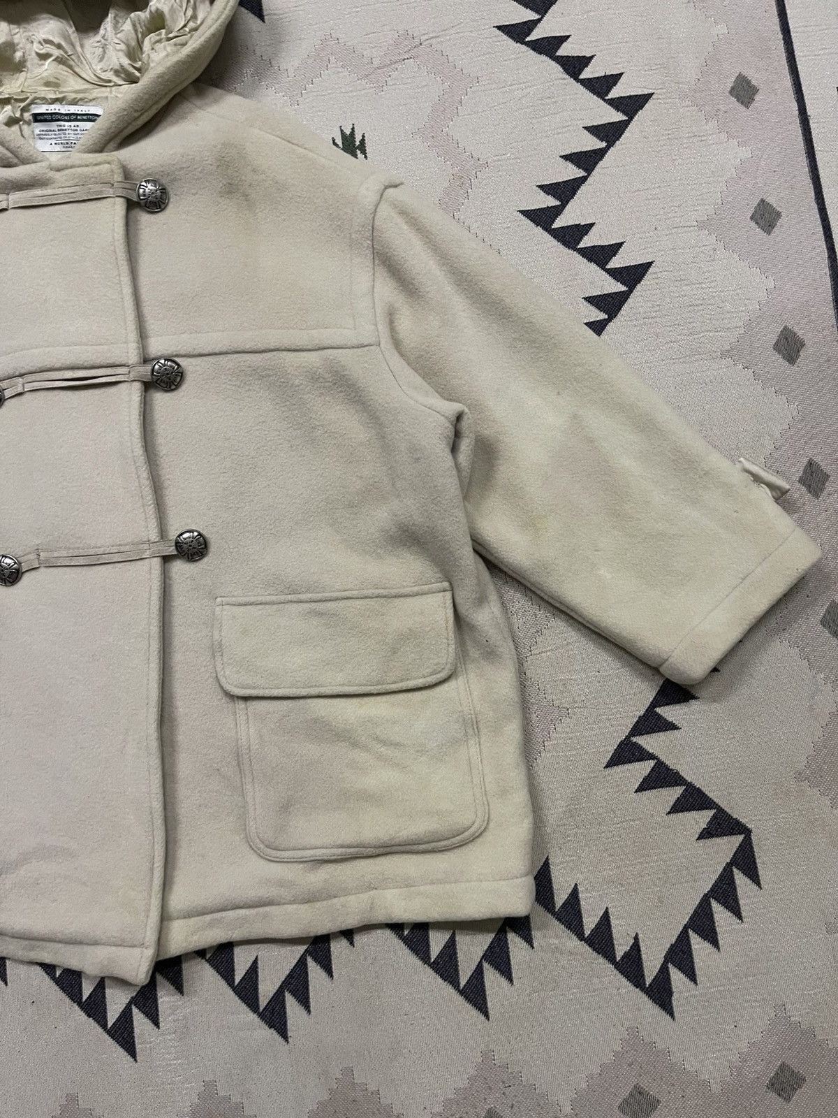 United Colors Of Benetton 1990s UNITED COLORS OF BENETTON WOOL DUFFLE HOODED COAT Size XS / US 0-2 / IT 36-38 - 4 Thumbnail