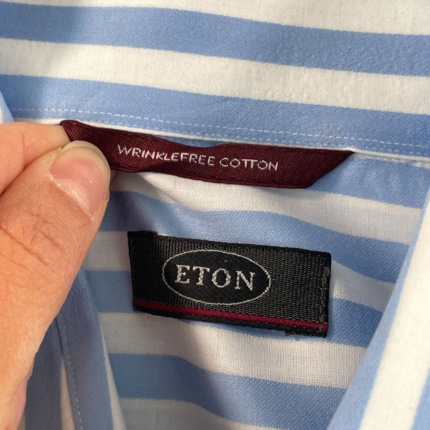 Eton ETON Dress Shirt Men 44 17.5 Blue White Striped Wrinkle Free Long Sleeve CEO Shirt Size 48R - 2 Thumbnail