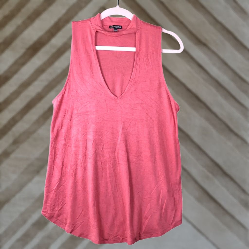Express Express Womens Shirt Blush Open Key Hole Chest Sleeveless Modal Blend Stretch M Size M / US 6-8 / IT 42-44 - 1 Thumbnail