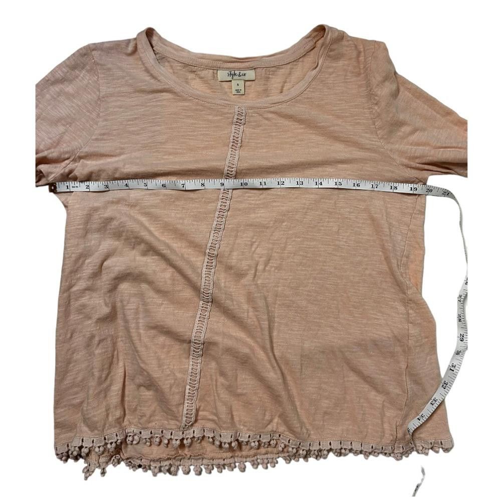 Designer Style & Co l Pink Cotton Crochet Trim Bell Sleeve Top Small Size S / US 4 / IT 40 - 3 Thumbnail