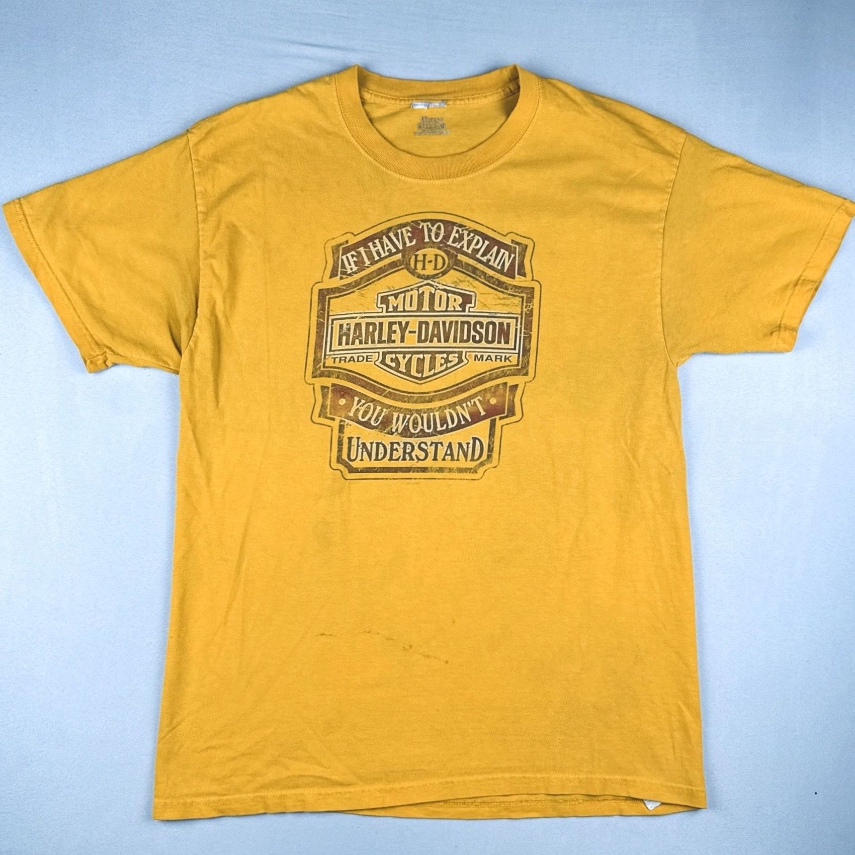 Harley Davidson Harley-Davidson T Shirt Yellow Crew Neck Short Sleeve Logo 2009 L Mens Size US L / EU 52-54 / 3 - 2 Thumbnail