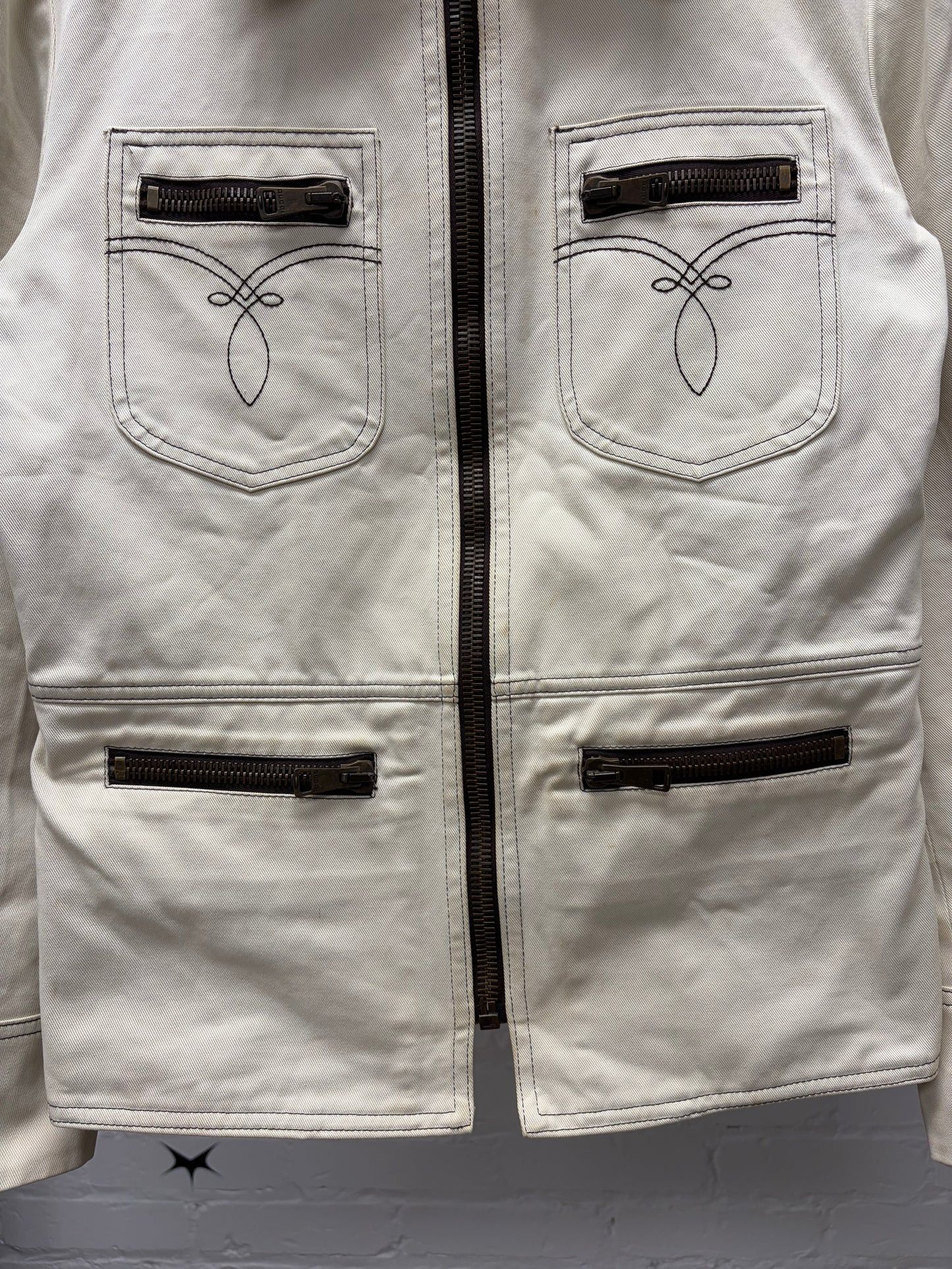 Gucci Mid 2000s Gucci by Frida Giannini Western Denim Cream White Work Jacket Size US S / EU 44-46 / 1 - 2 Thumbnail