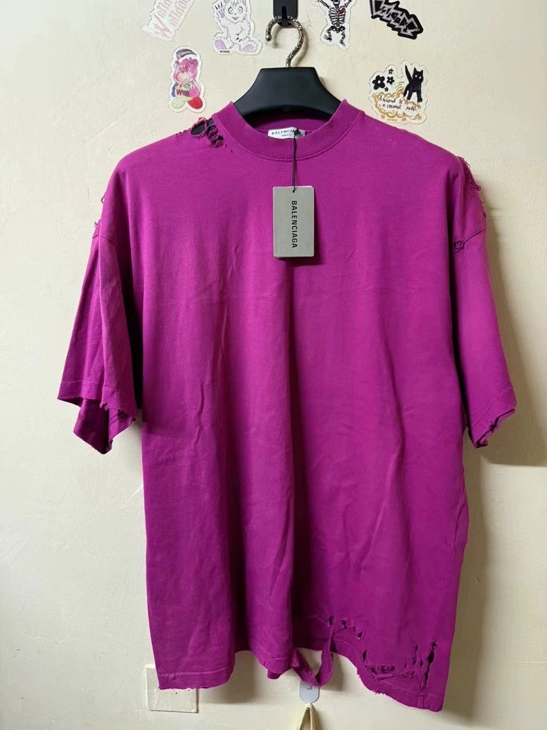 Balenciaga Balenciaga Purple Destroy Short Sleeve Size US M / EU 48-50 / 2 - 1 Thumbnail