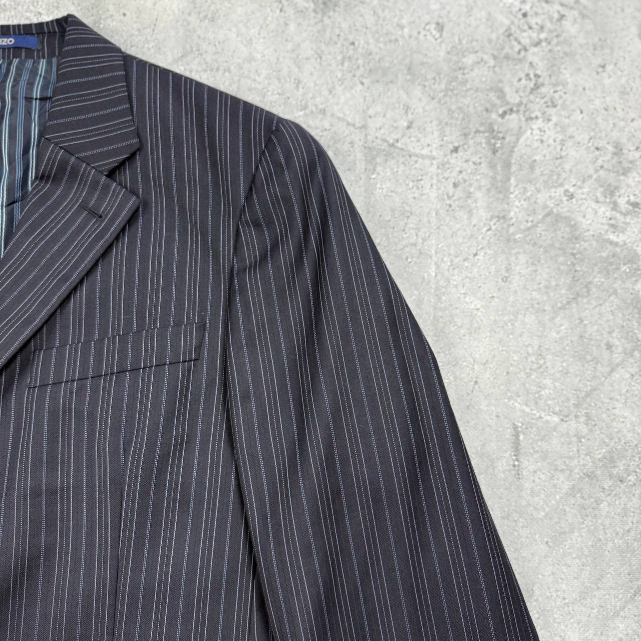 Kenzo Vintage Kenzo Homme Striped Three Button Wool Blazer Navy 50 Size 50R - 15 Thumbnail