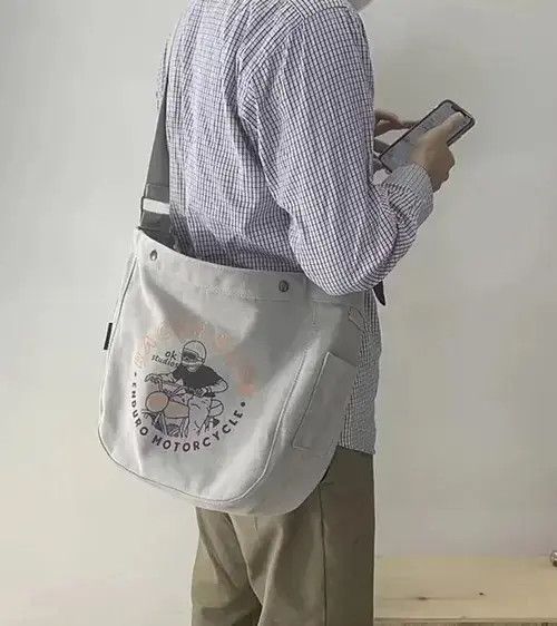 90's Retro Cartoon Graphic Canvas Shoulder Bag Crossbody in Black, Men's