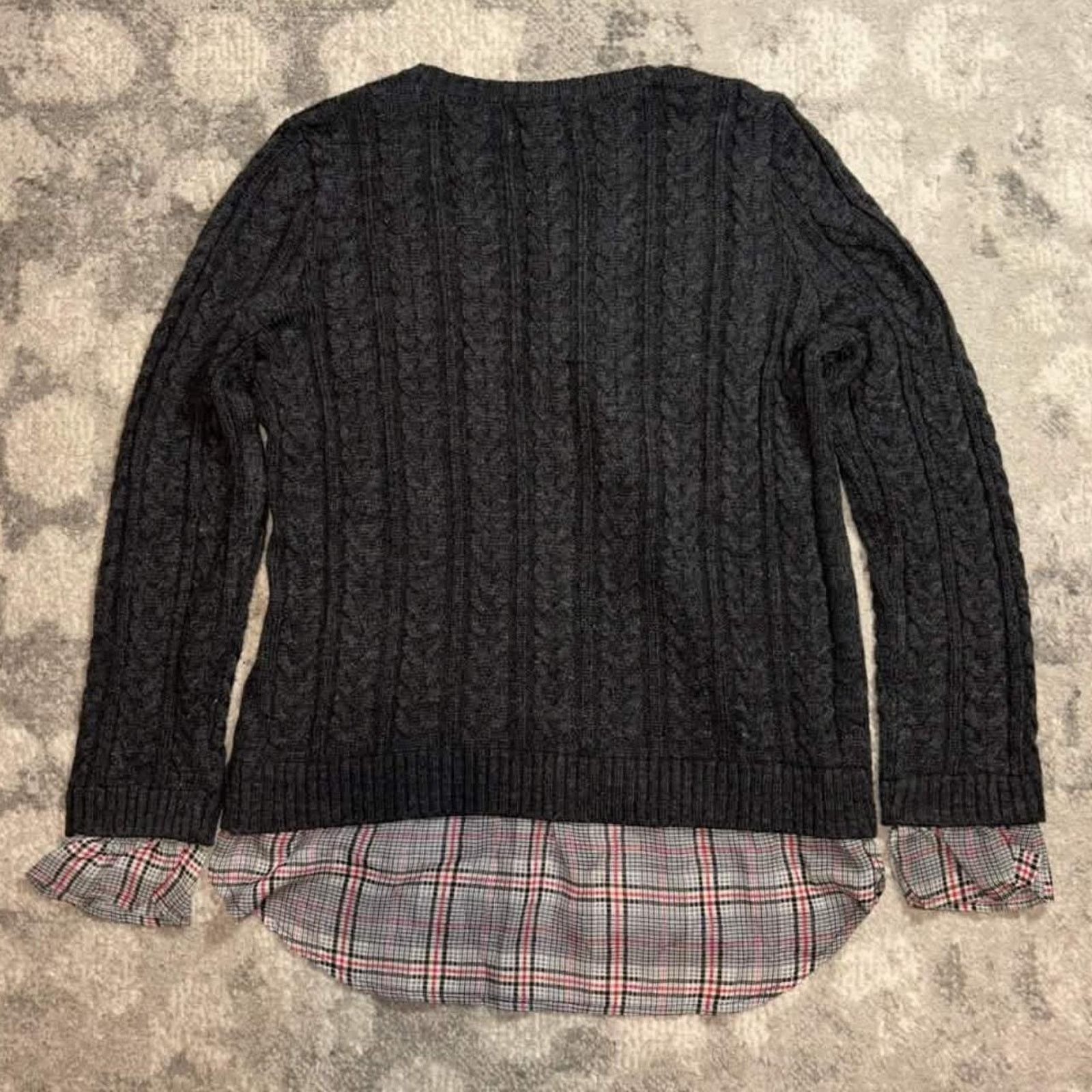 Other Y2K Elle Cable Knit Plaid Layered Sweater Size M / US 6-8 / IT 42-44 - 2 Thumbnail
