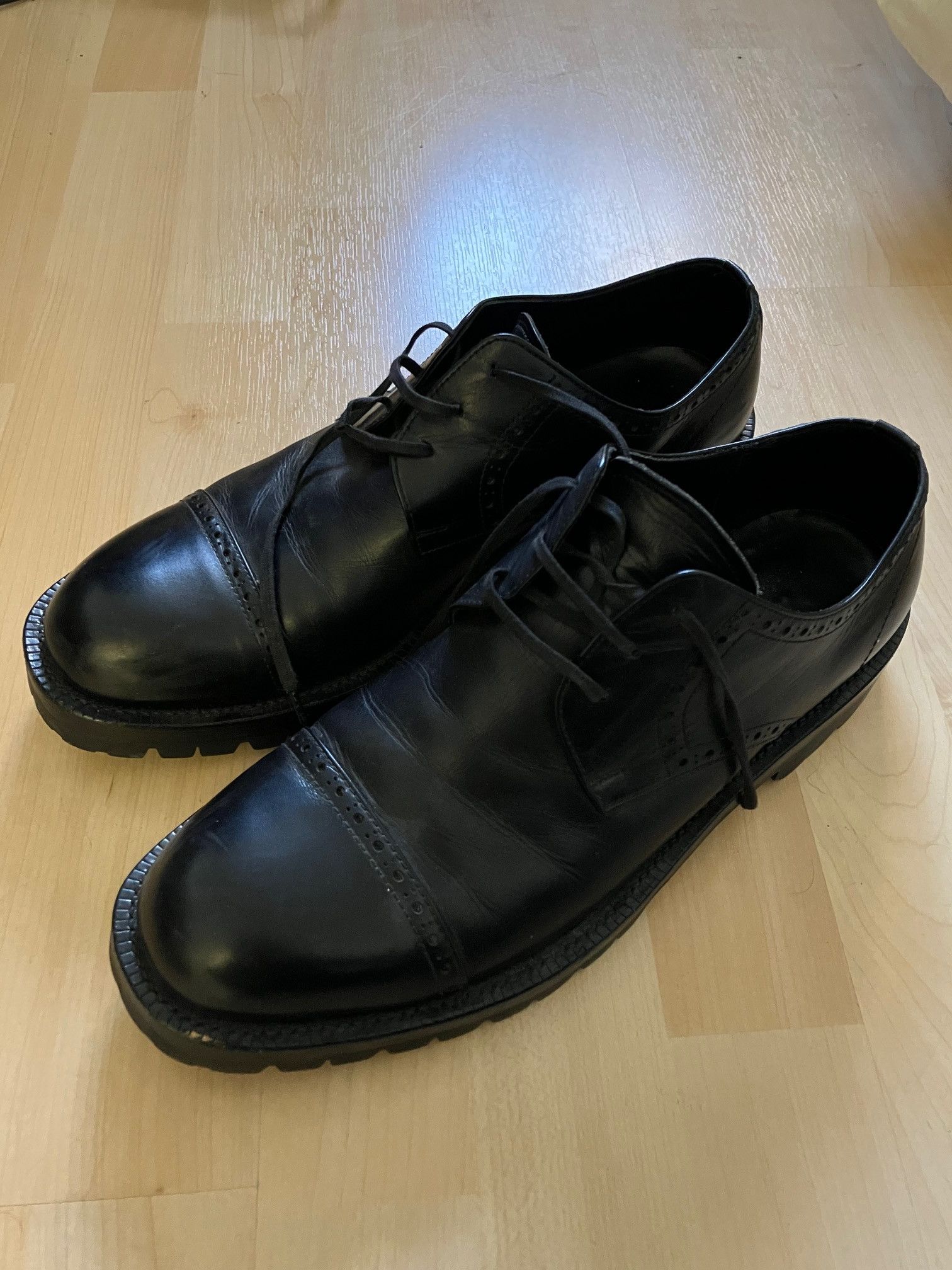 image of Comme Des Garcons Homme Vibram Sole Derbies Shoes in Black, Men's (Size 9)