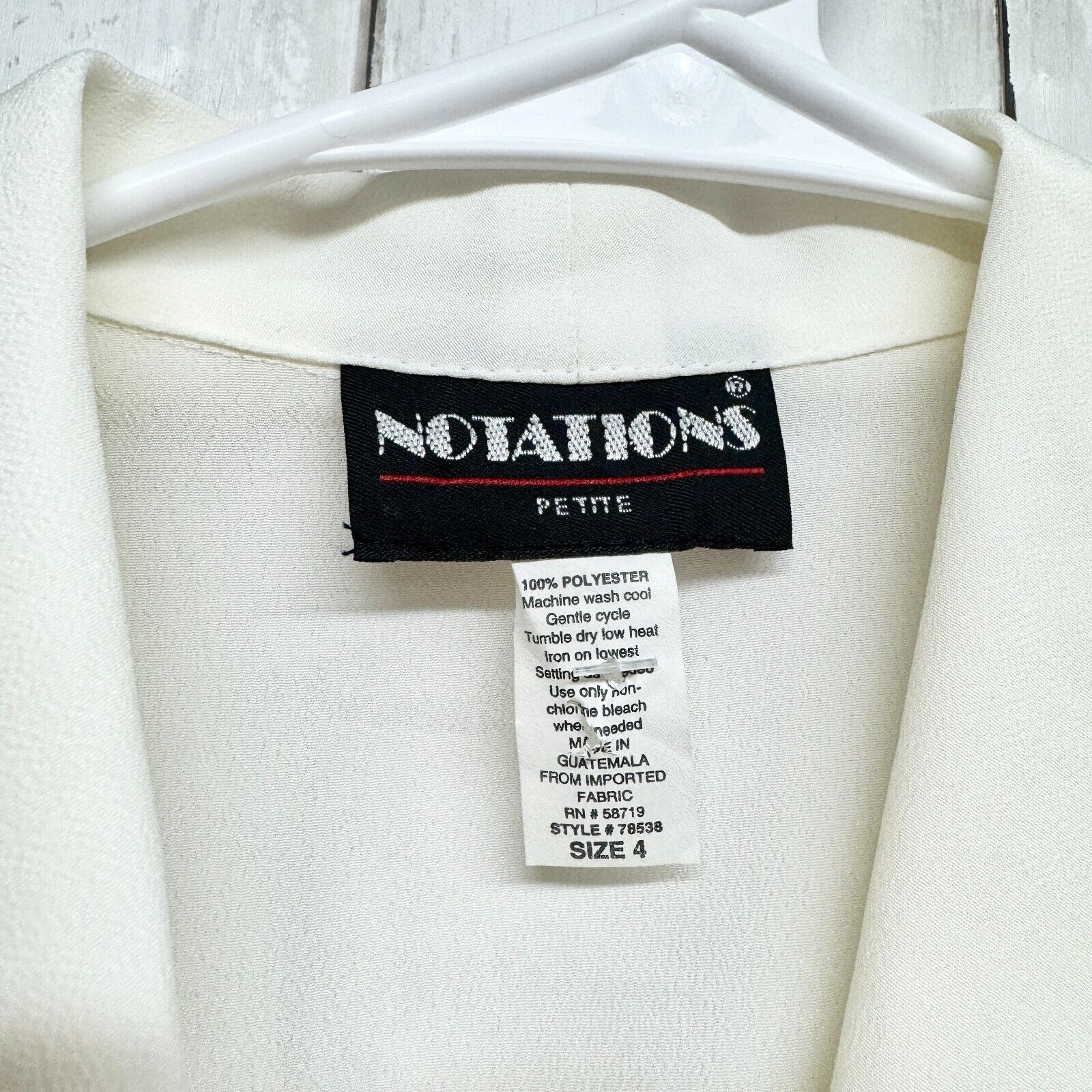 Vintage VTG Notations 1980s Button Down Blouse Sz 4 White Polyester Size S / US 4 / IT 40 - 2 Thumbnail