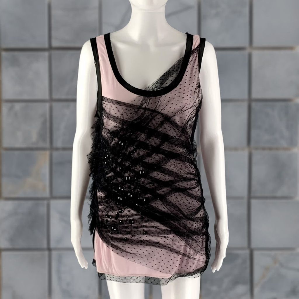 Valentino VALENTINO Ruched Sleeveless Dress Top Pink Black Cotton Blend Size 8 Size M / US 6-8 / IT 42-44 - 1 Thumbnail
