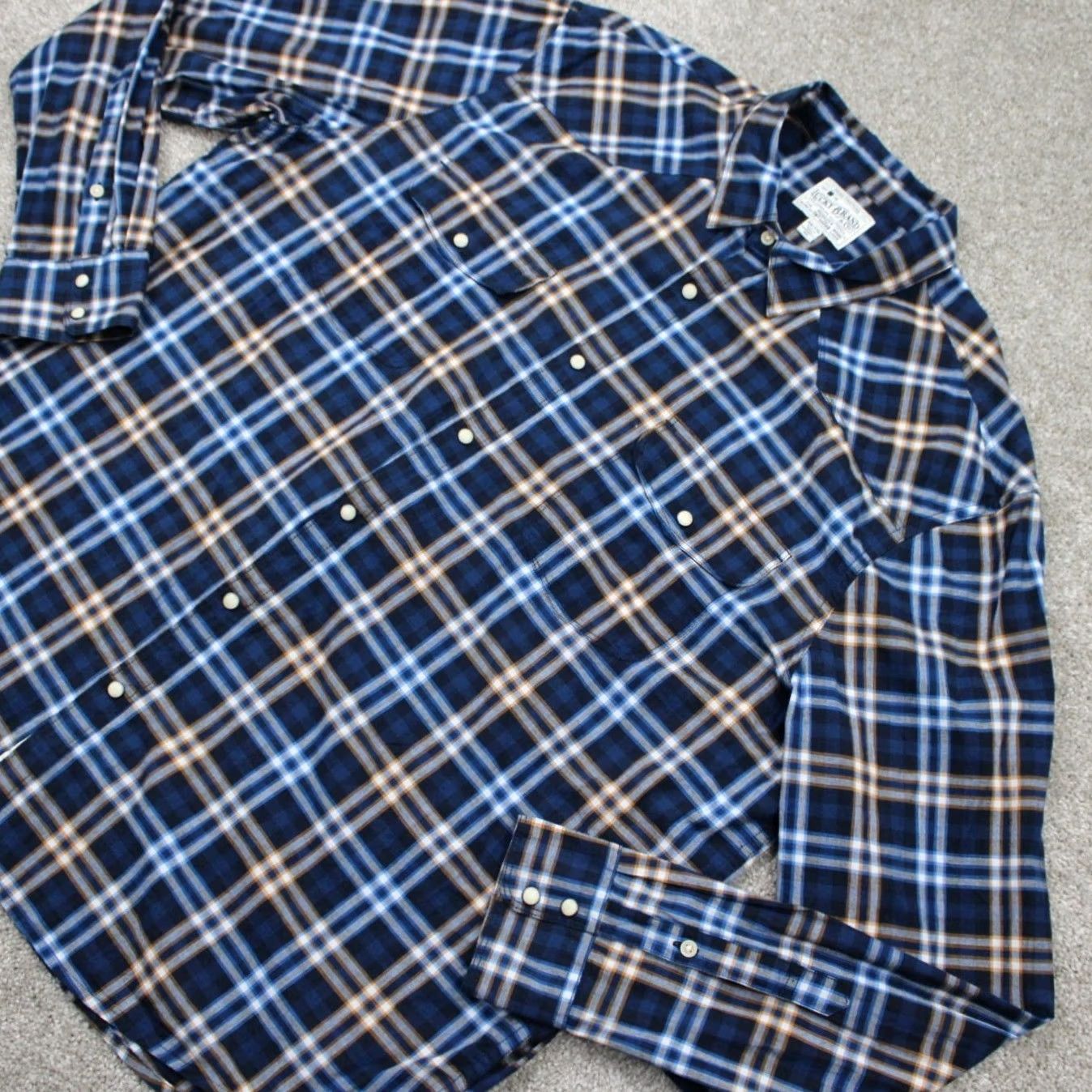 Lucky Brand Lucky Brand Pearl Snap Shirt Men 2XL Plaid Long Sleeve Blue Yellow Cotton Stretch Western Cowboy Vintage No Size US XXL / EU 58 / 5 - 3 Thumbnail