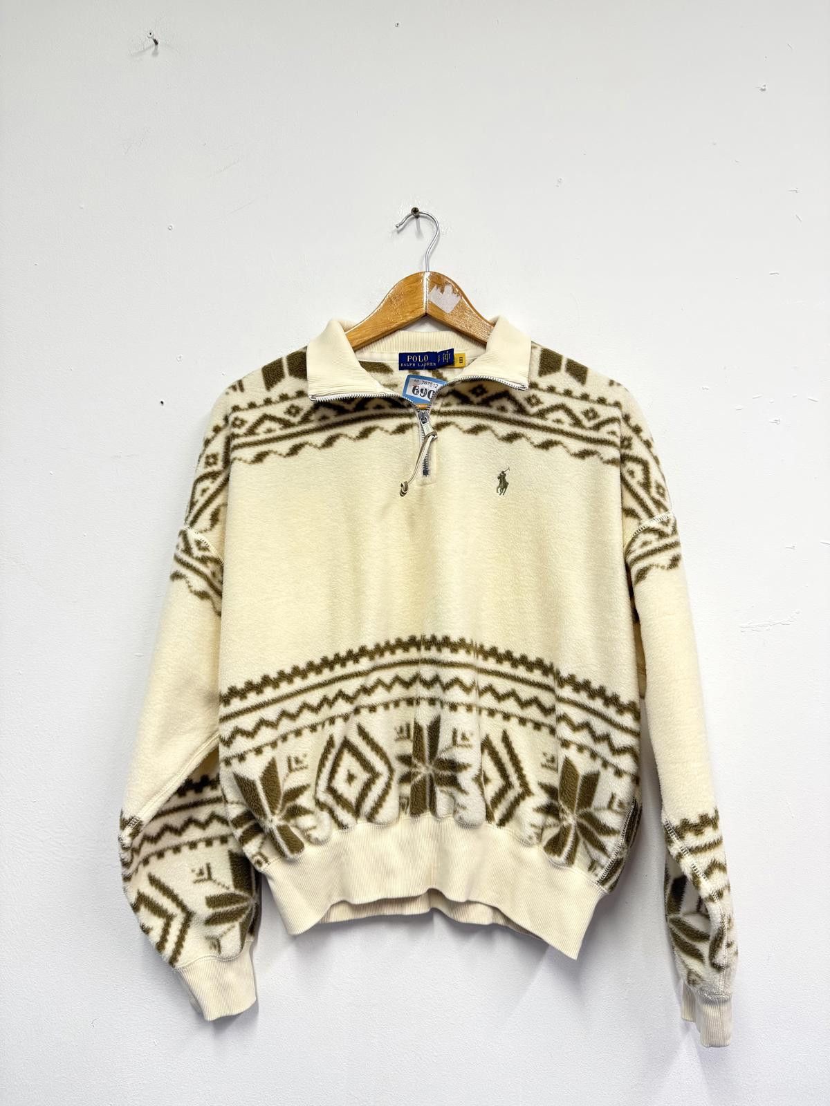 Polo Ralph Lauren Polo Ralph Lauren Cream and Brown Patterned Fleece Pullover, Size US S / EU 44-46 / 1 - 1 Thumbnail