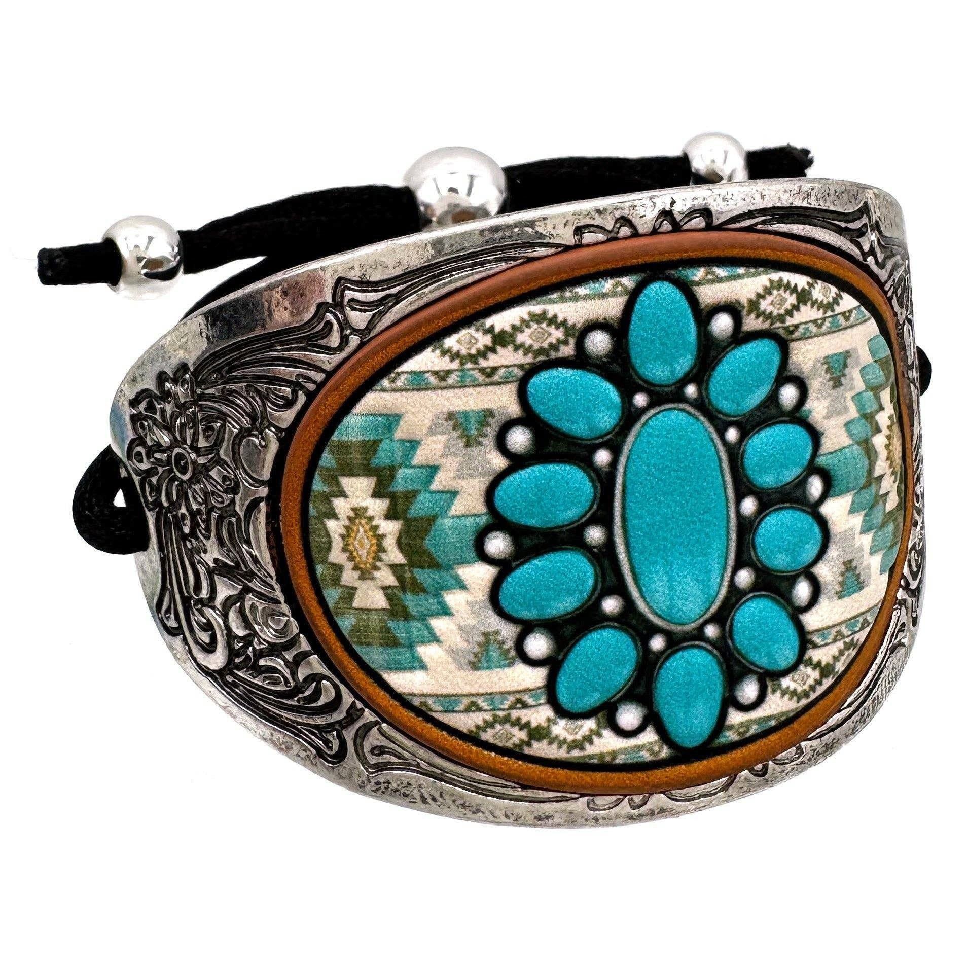 Other Western Aztec Turquoise Concho Leather Tie Cuff Bracelet Size ONE SIZE - 8 Thumbnail