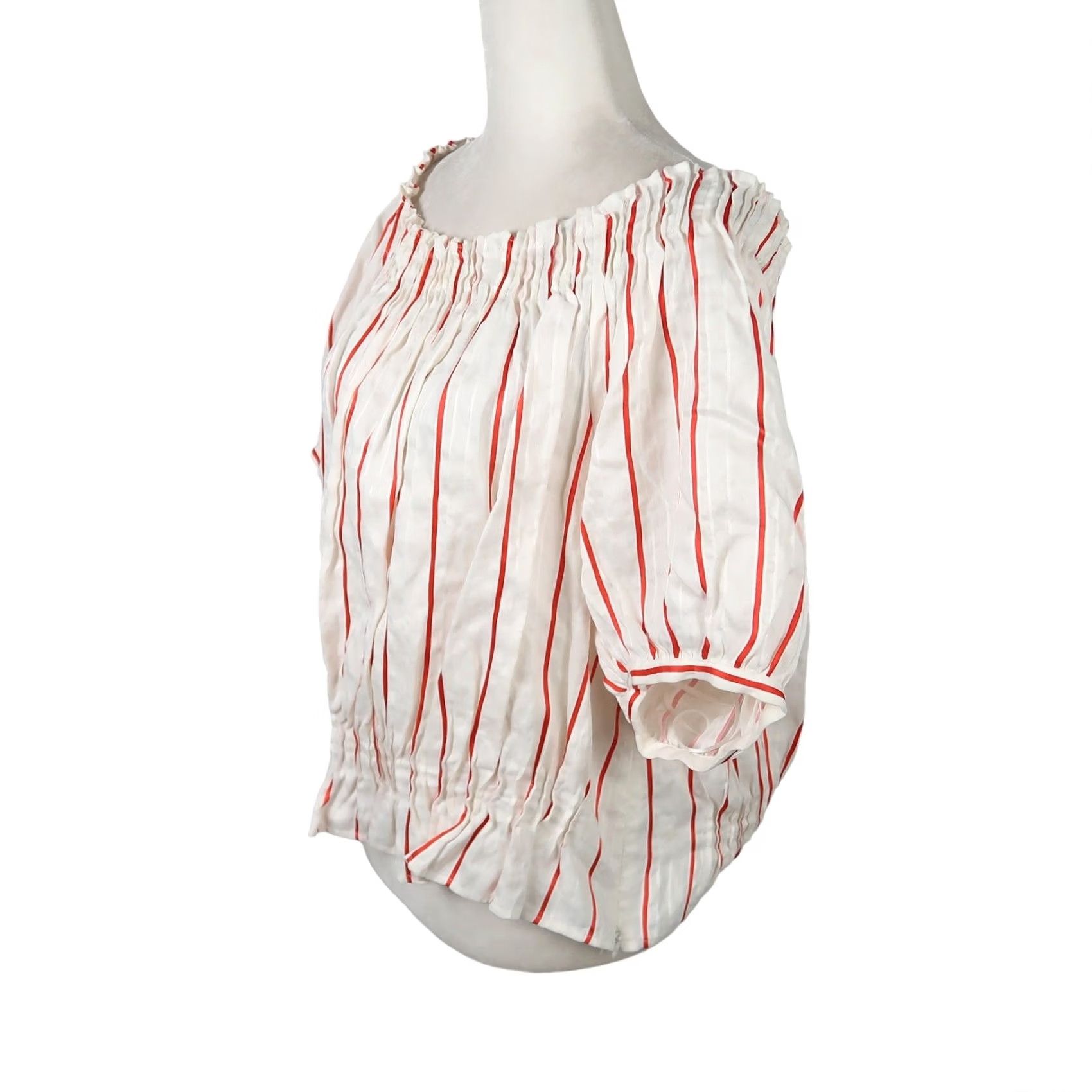 Vintage Lewit Blouse Shirt Off-Shoulder White Red Stripe Puff Sleeve M Womens Regular Size N/A Size M / US 6-8 / IT 42-44 - 3 Thumbnail