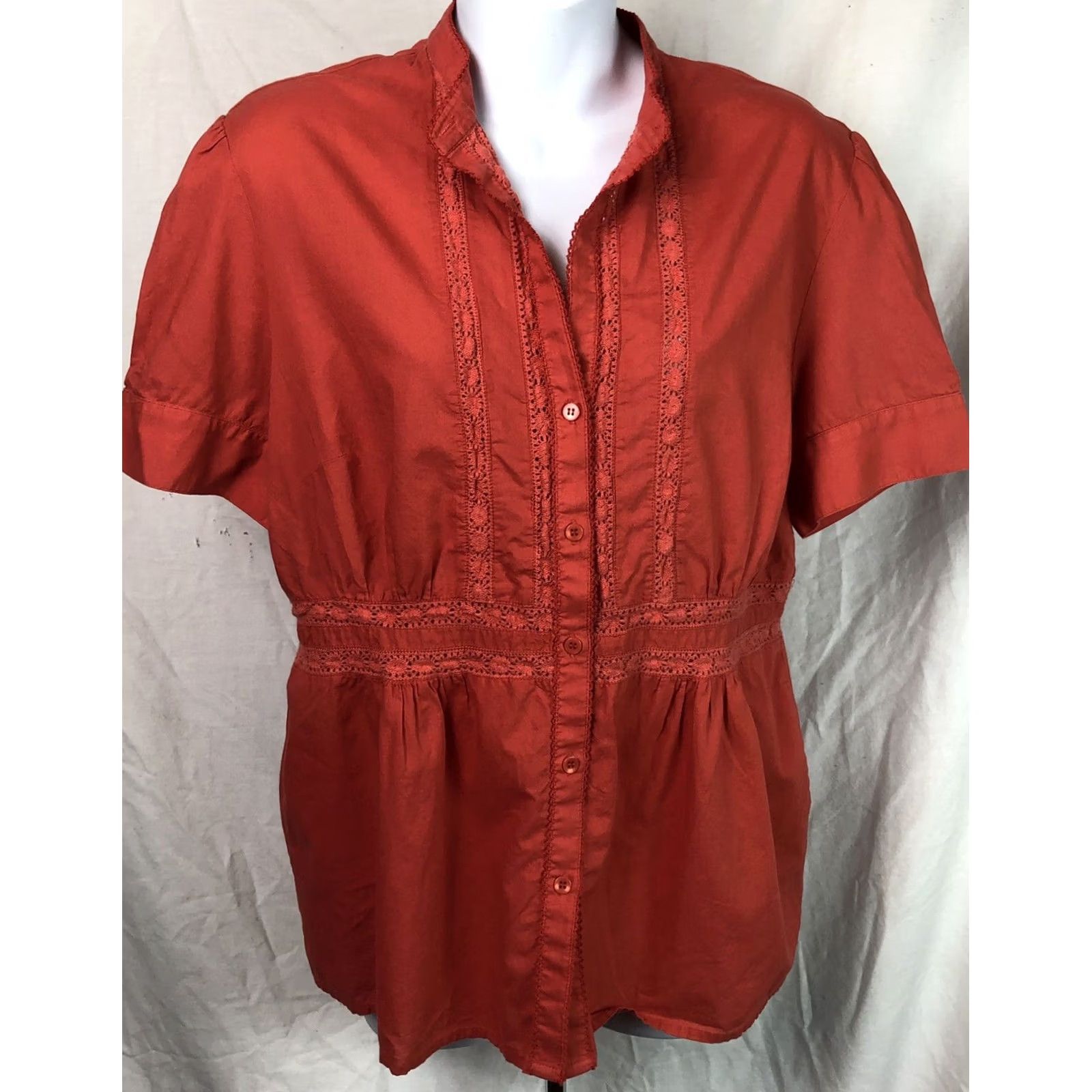 Jones New York Jones NY Top L Orange Short Sleeve Button Up Bobbin Lace Boho Cottage Peasant Size L / US 10 / IT 46 - 5 Thumbnail