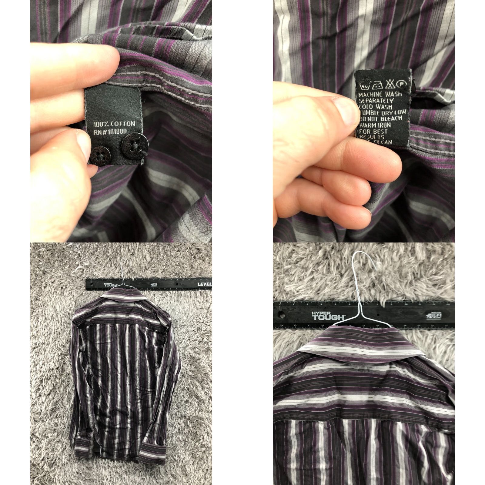 Vintage 7 Diamonds Shirt L Purple Striped Mens Long Sleeve Spread Collar Brand 7 Diamonds Button-Up Knit Size US L / EU 52-54 / 3 - 8 Thumbnail