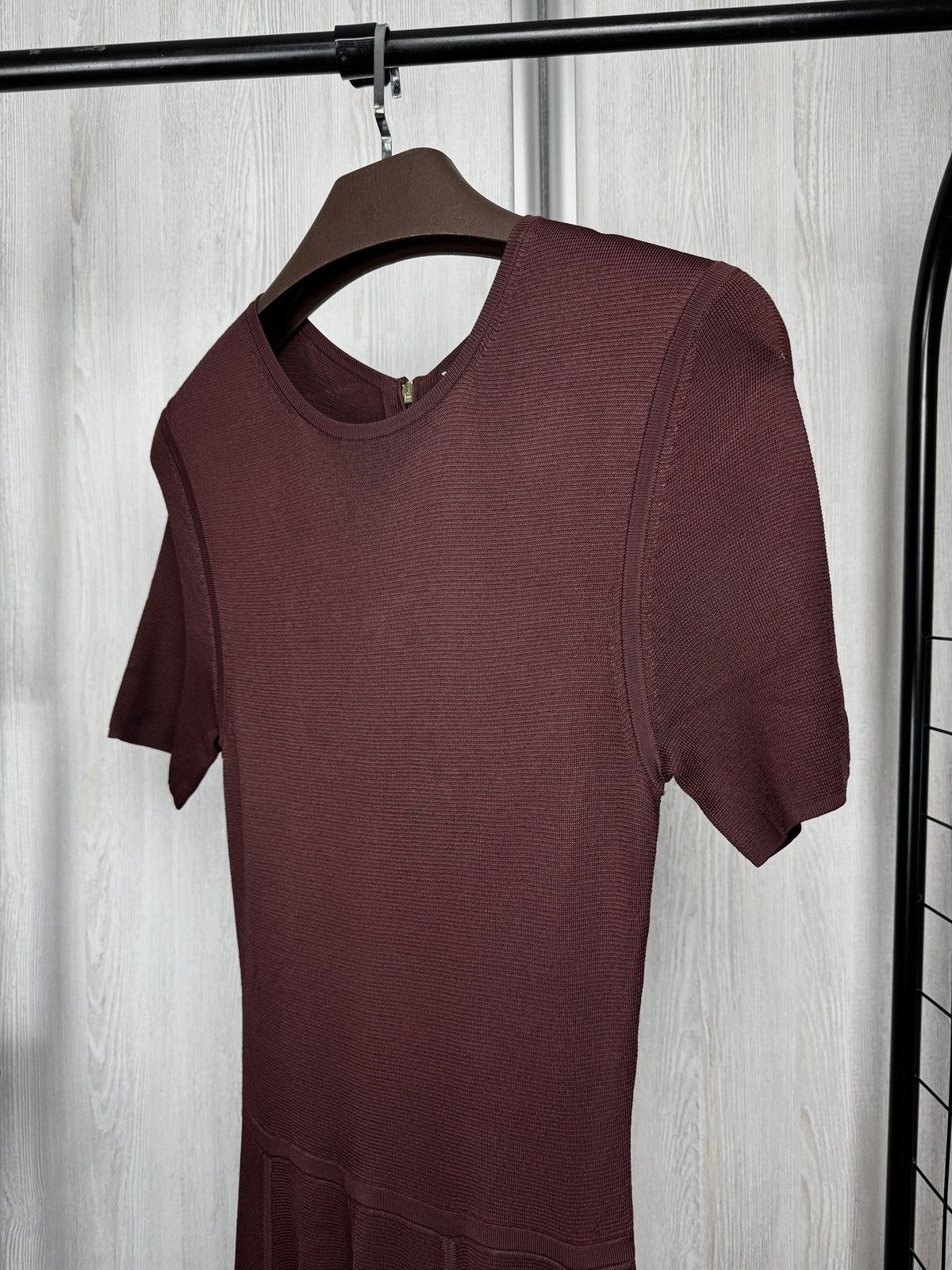 Women's Jason Wu Burgundy Short Sleeve Fit Flared Knit Dress