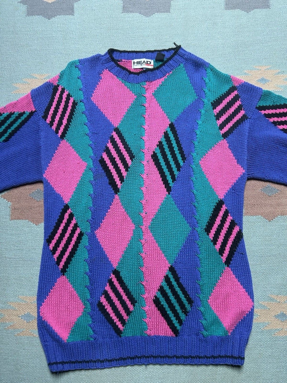 Vintage Vtg head knit sweater acryli cotton ski abstract geometric M Size US M / EU 48-50 / 2 - 2 Thumbnail