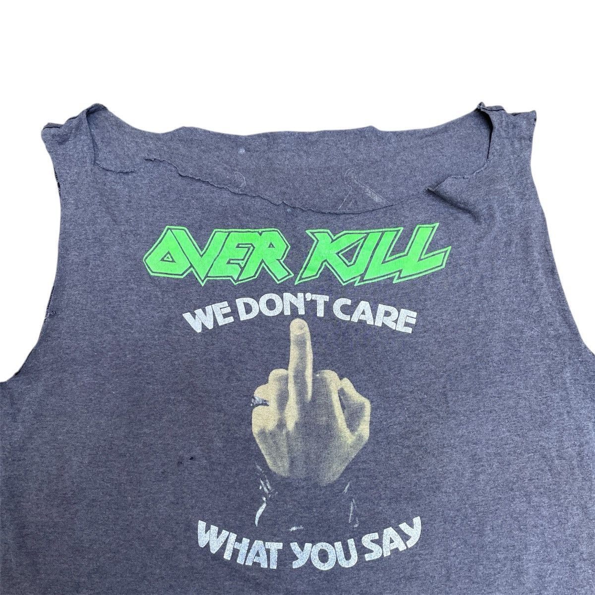 Band Tees Vintage Overkill Band T-Shirt – Thrashed Cut-Off Sleeveless Size US XL / EU 56 / 4 - 2 Thumbnail