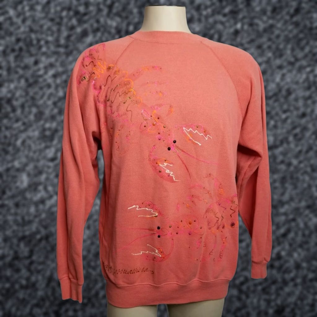Hanes VINTAGE Florida Lobster Coral Crew Neck Sweatshirt Mens Large Puff Paint 80s Logo 80s Pullover Navy? Size US L / EU 52-54 / 3 - 1 Thumbnail
