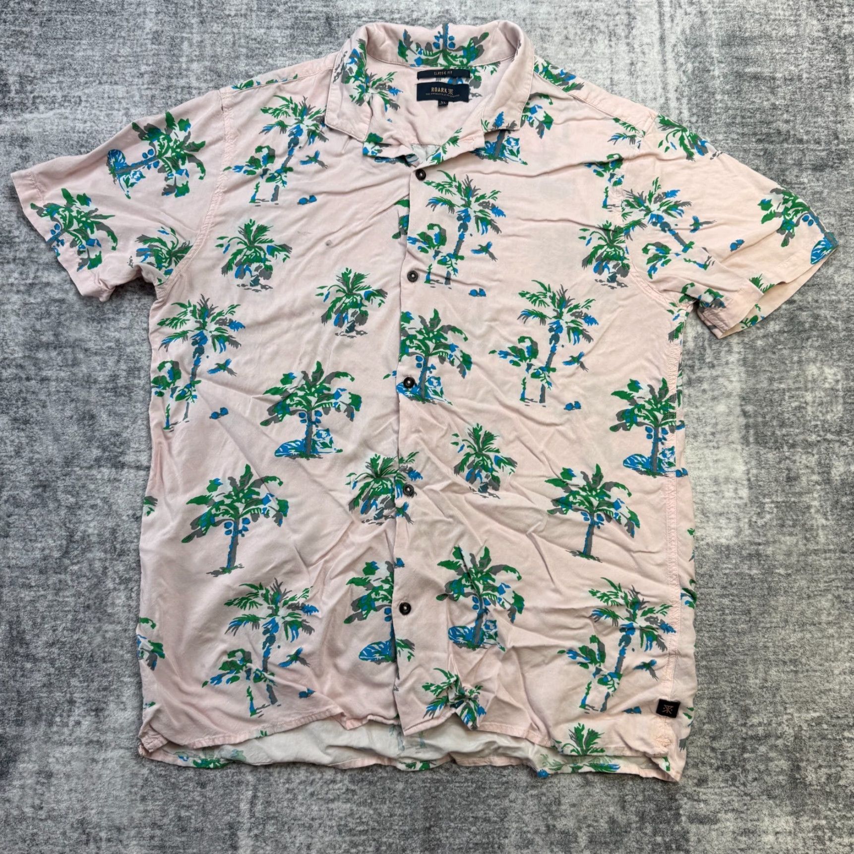 Roark Roark Shirt Mens XL Pink Hawaiian Palm Tree Classic Fit Rayon Beachy Resort Button-Up Size US XL / EU 56 / 4 - 2 Thumbnail