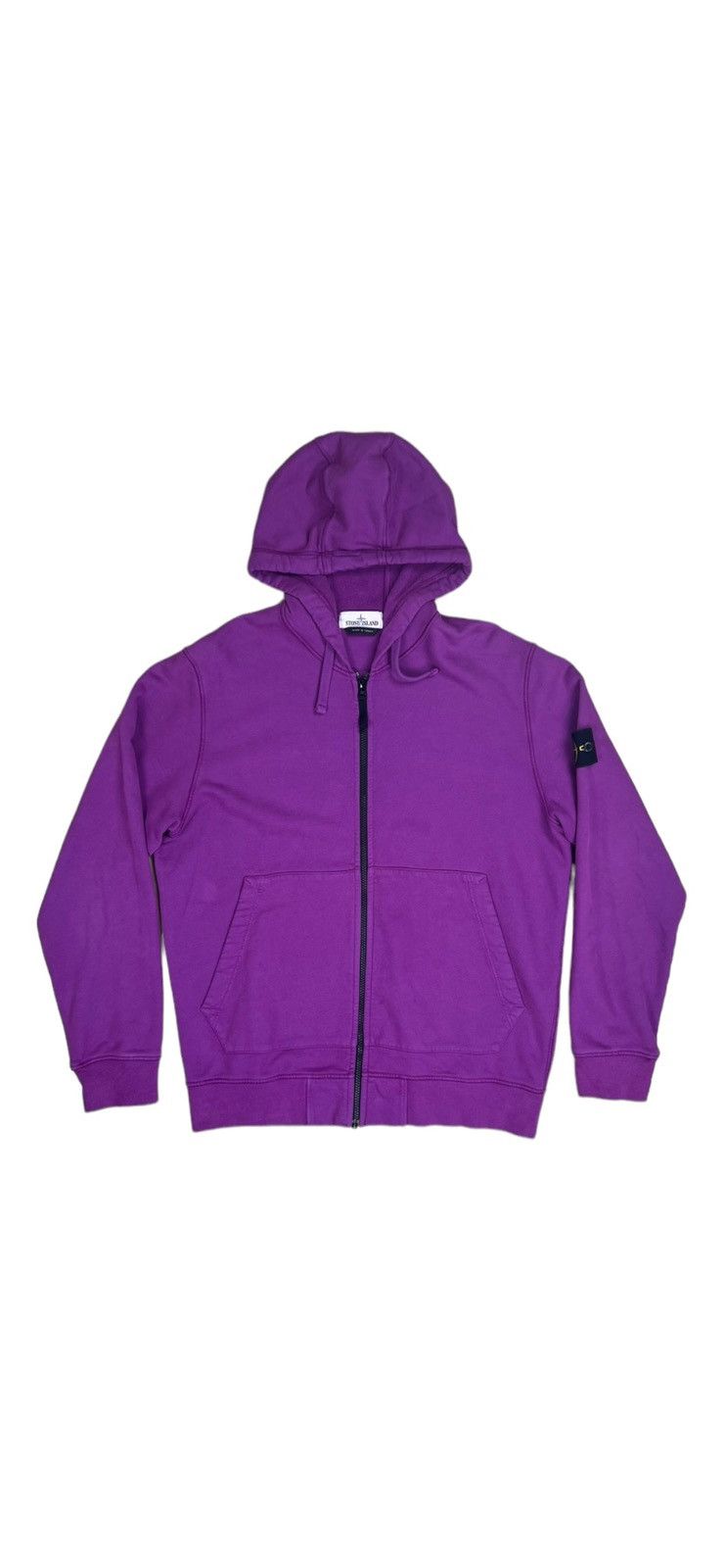 image of Stone Island Logo Patch Zip Up Hoodie in Magenta, Men's (Size XL)