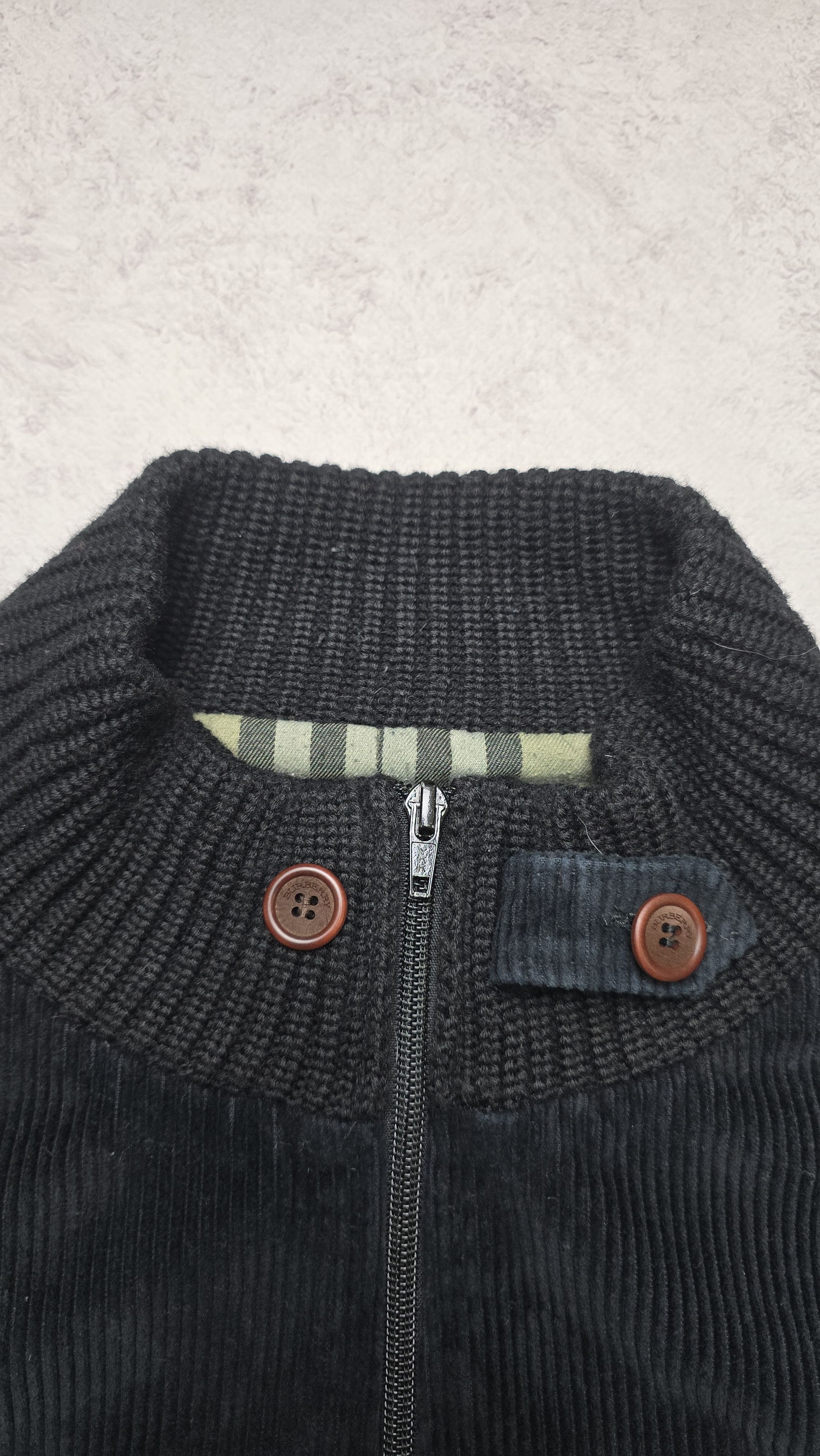 Burberry Sweater Jacket Merino Wool Corduroy Zip Nova Check Lined Size US XL / EU 56 / 4 - 15 Thumbnail
