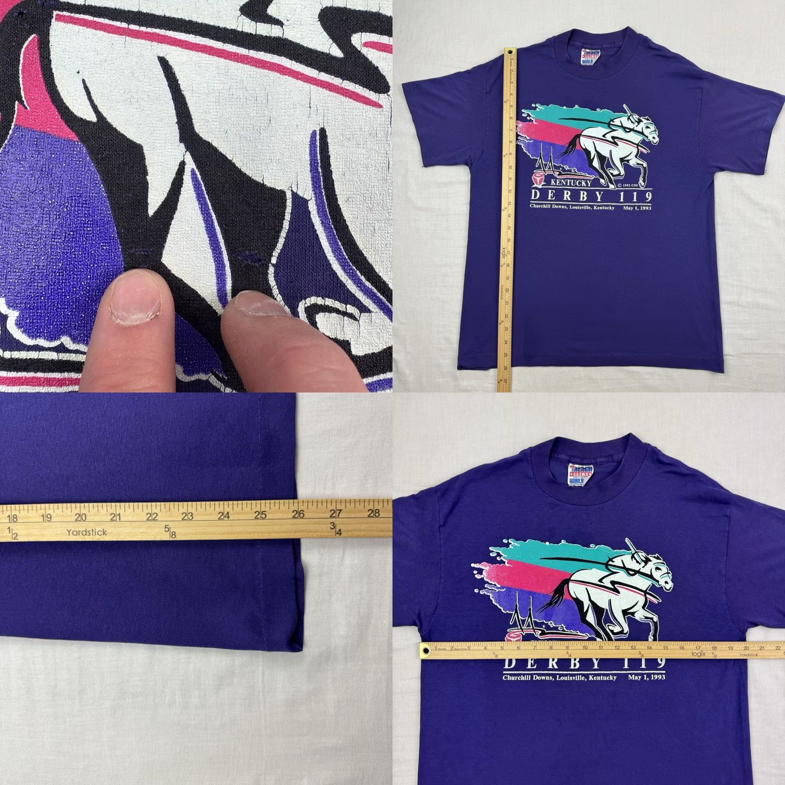 Vintage VINTAGE Kentucky Derby T Shirt Derby 119 Horse Racing 1993 USA 90s Mens L Purple Cotton Polyester Crew Neck Short Sleeve Trench USA Horse 90s Size US L / EU 52-54 / 3 - 8 Thumbnail