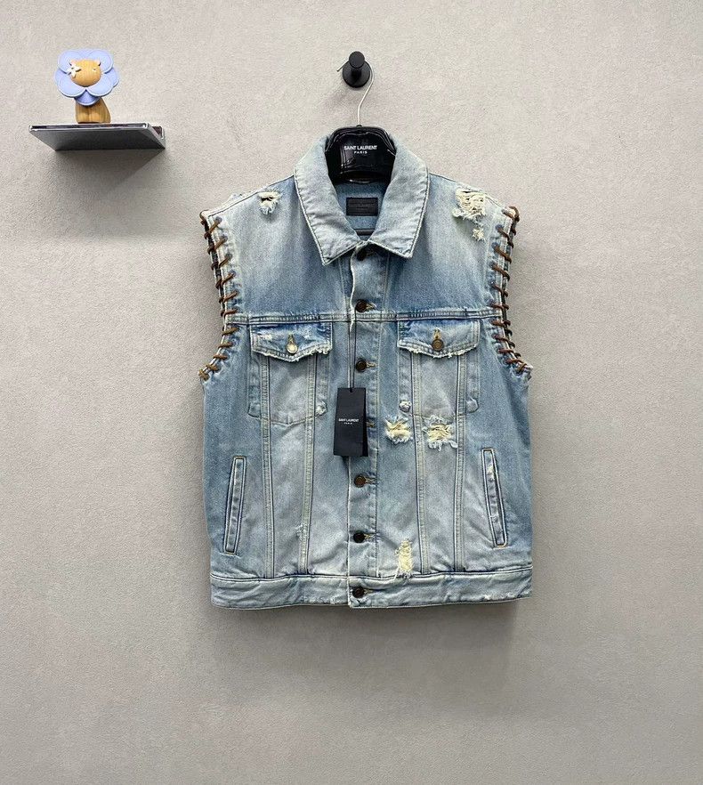 Saint Laurent Paris Saint Laurent Blue Denim Sleeveless Vest Size US L / EU 52-54 / 3 - 1 Thumbnail
