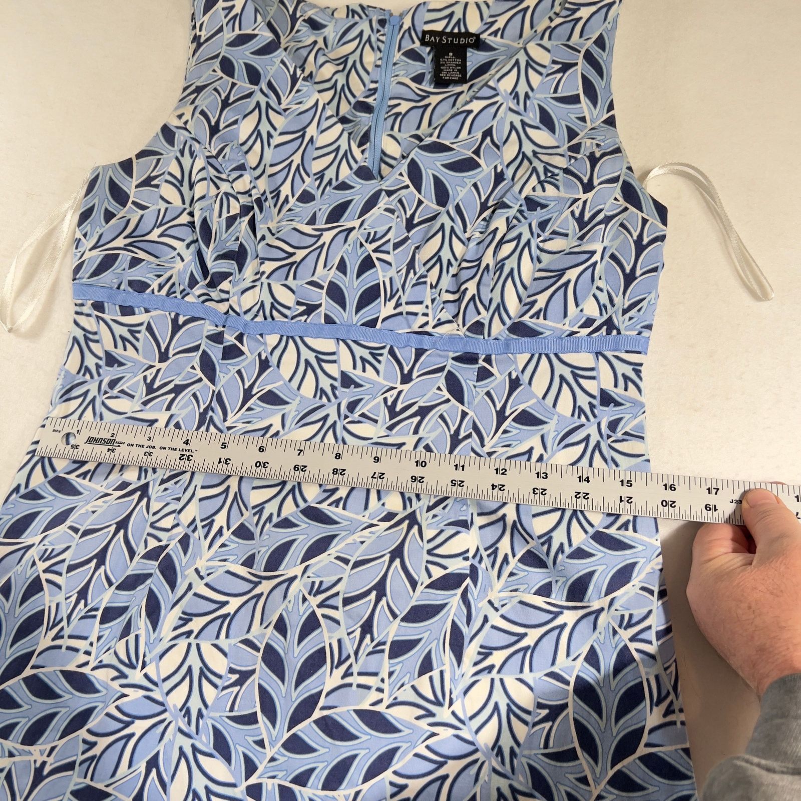 Other Bay Studio Mini Dress Sz 8 Blue White Floral Back Zip Pleat Size M / US 6-8 / IT 42-44 - 8 Thumbnail