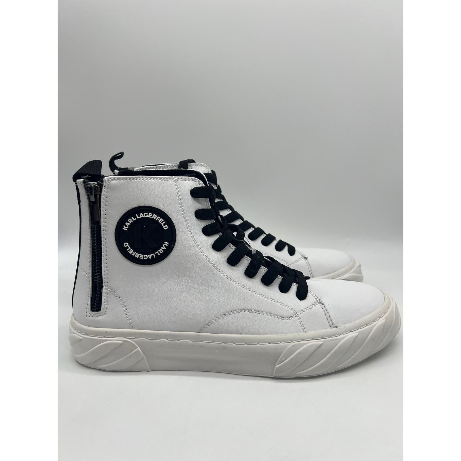 image of Karl Lagerfeld Men's Paris Sneakers High Top Heel Shoes Zip Size 10M in White