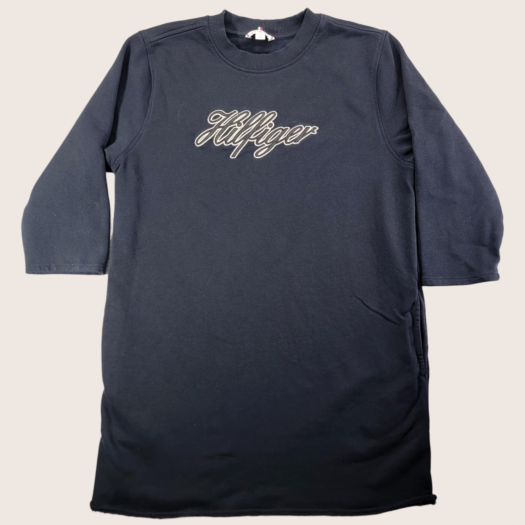 Tommy Hilfiger VINTAGE Tommy Hilfiger Sweater Dress Womens Large Blue Script Logo French Terry Pockets Size L / US 10 / IT 46 - 1 Thumbnail