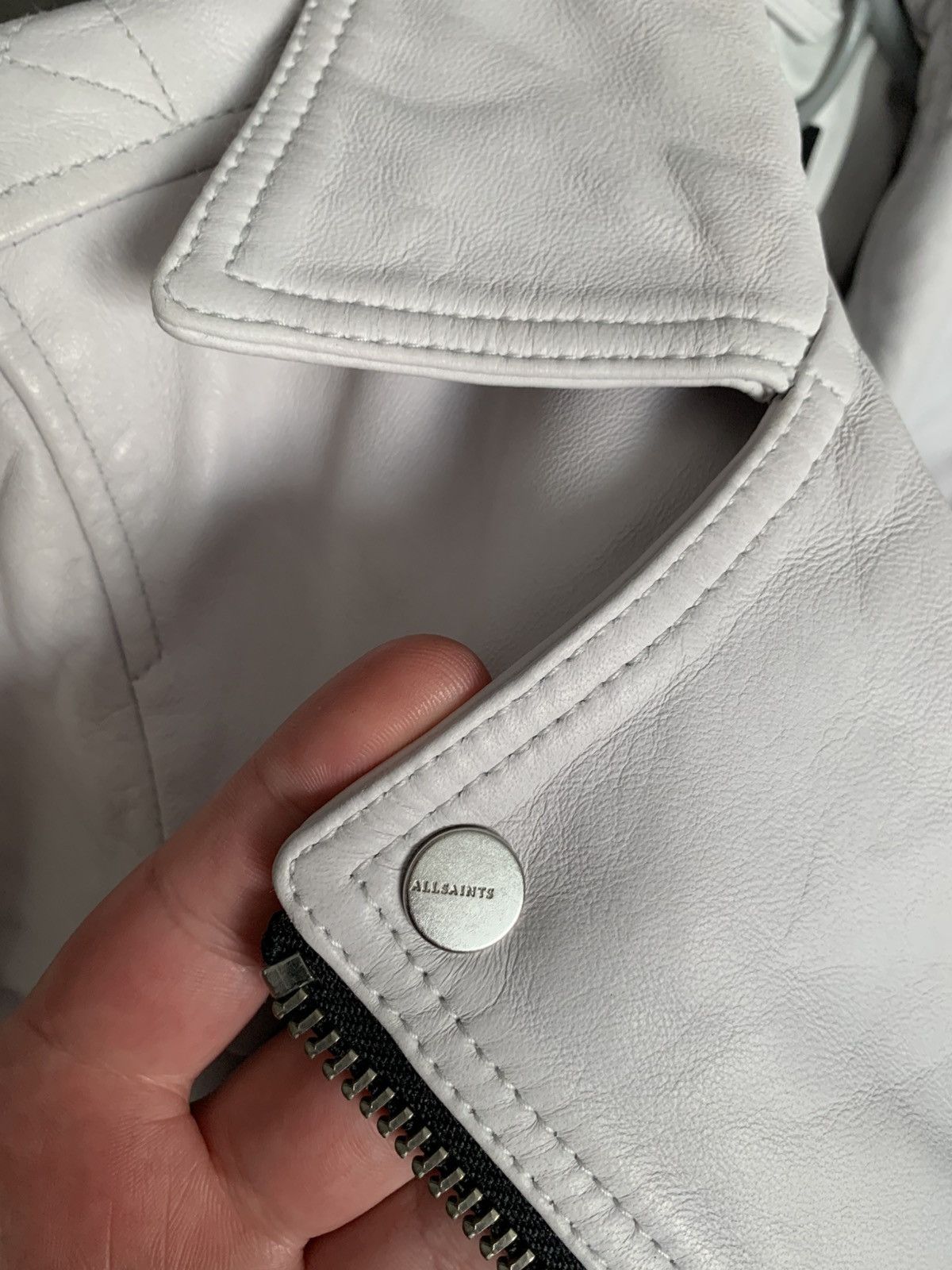 Allsaints AllSaints Leather Dalby Biker Crop White Jacket sz US2/EU34 Size XS / US 0-2 / IT 36-38 - 19 Thumbnail