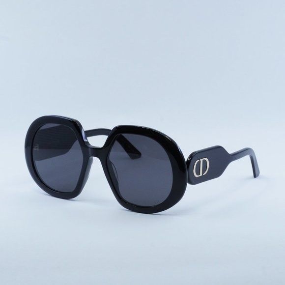 image of New Dior Diorbobby R1U 10A0 Shiny Black / Smoke Sunglasses, Women's