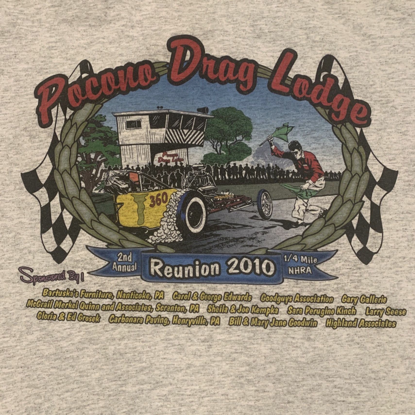 Jerzees VINTAGE JERZEES Pocono Drag Lodge Reunion T-Shirt Adult Small Gray 2010 Mens Size US S / EU 44-46 / 1 - 5 Thumbnail