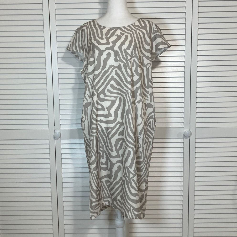 Other Gray Zebra Print Short Sleeve Midi Women Shift Dress 2XL Size XXL / US 16-18 / IT 52-54 - 1 Thumbnail