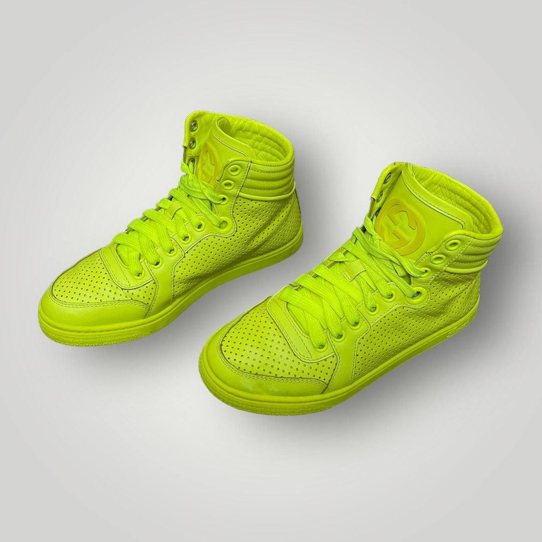 Vintage Gucci Neon Green Perforated Leather Coda High Top Sneakers Size US 4 / IT 34 - 5 Thumbnail