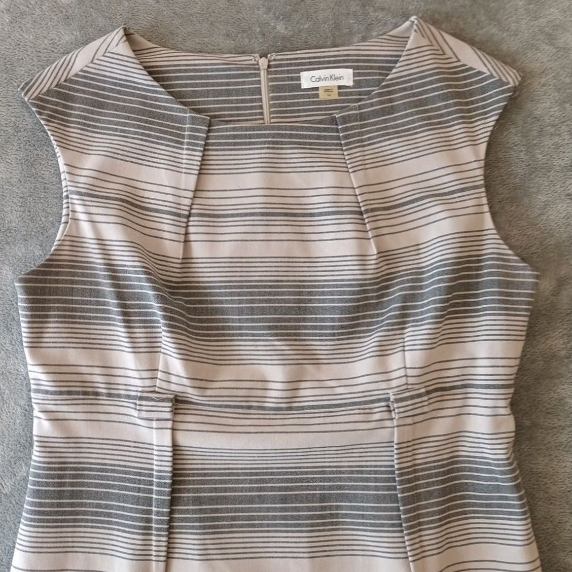 Calvin Klein Calvin Klein Sheath Dress Size 14 Gray Striped Sleeveless Knee Length Lined Slit Dress Women's Regular Vintage No Size XL / US 12-14 / IT 48-50 - 3 Thumbnail