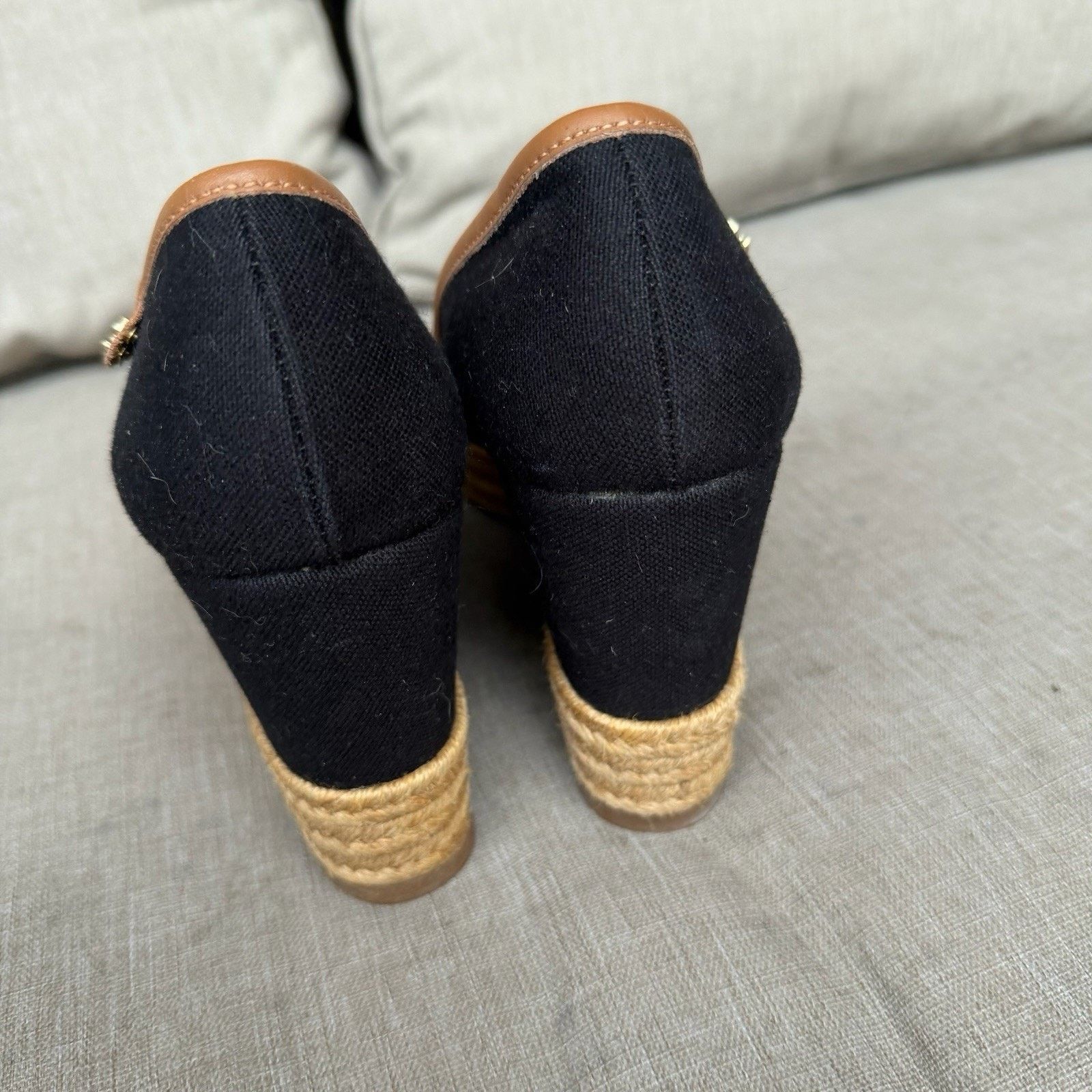 Tory Burch TORY BURCH Majorca Canvas Leather Sandal Pump 9.5 Black Tan Size US 9.5 / IT 39.5 - 5 Thumbnail