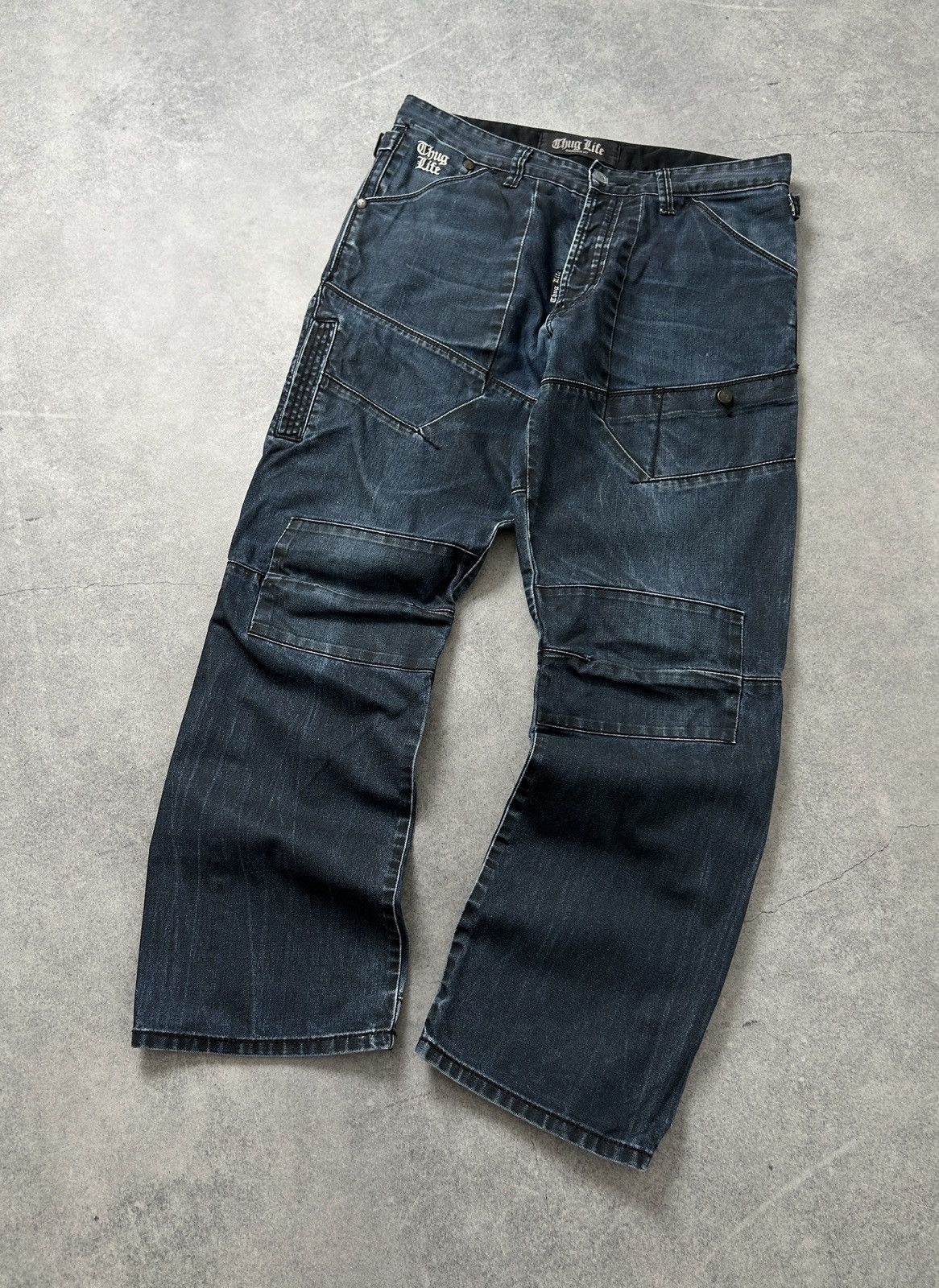 Japanese Brand Vintage Thug Life y2k distressed jeans mens dark blue Size US 34 / EU 50 - 3 Thumbnail