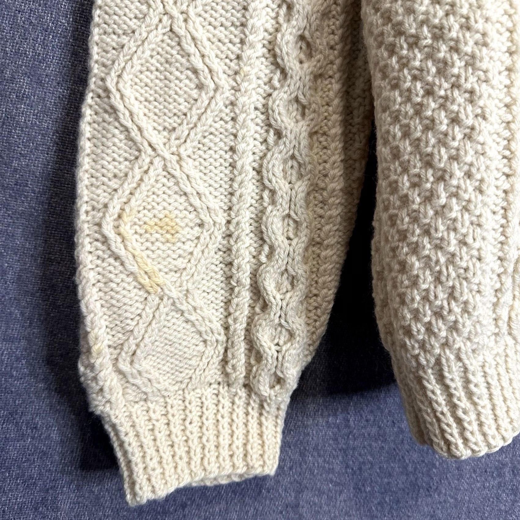 Vintage VINTAGE Irish Aran Fisherman Sweater Hand-Knitted Ivory LRG Size US L / EU 52-54 / 3 - 4 Thumbnail