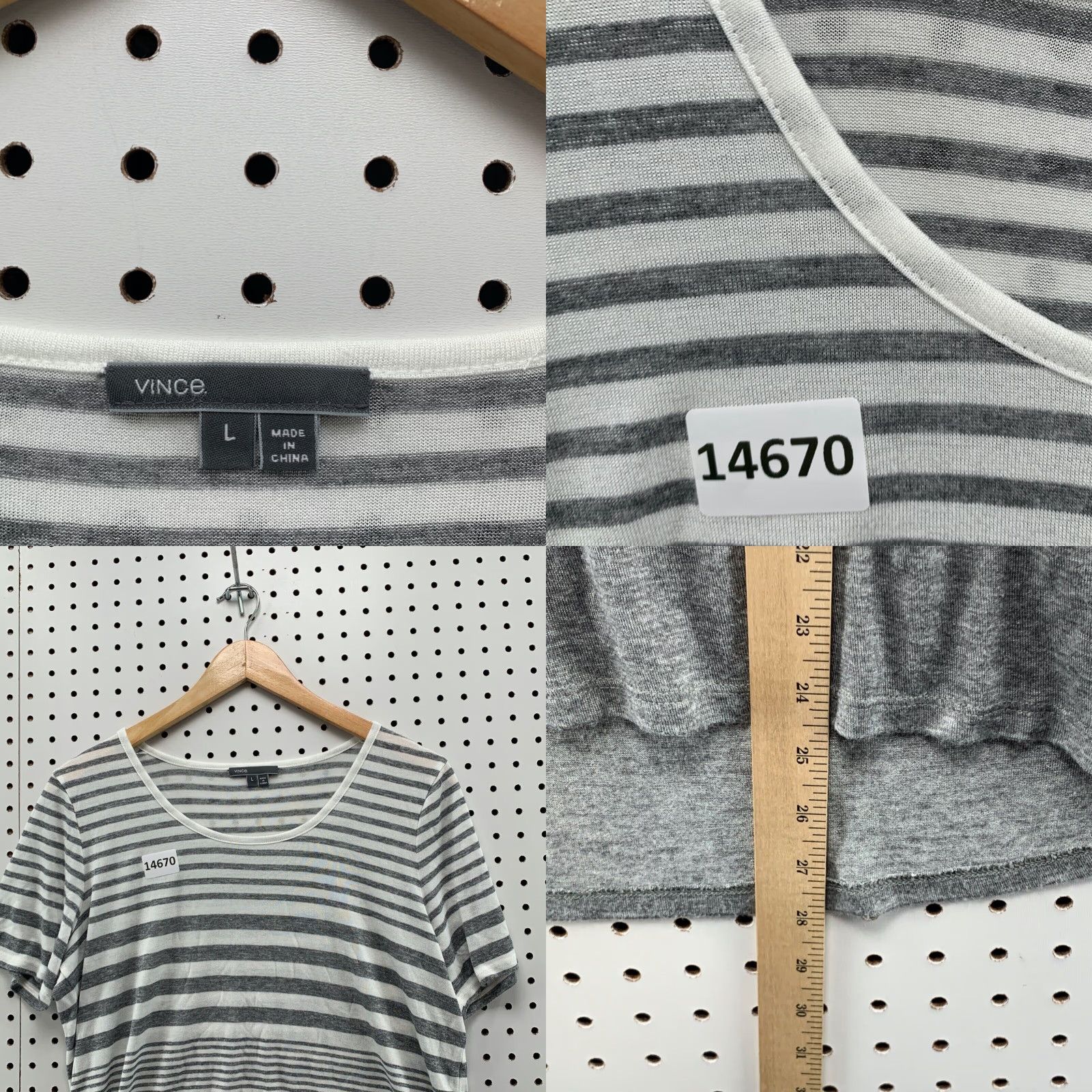 Vince Vince. Women Gray Short Sleeve T-Shirt Large Ladies Striped Short Sleeve Size L / US 10 / IT 46 - 8 Thumbnail
