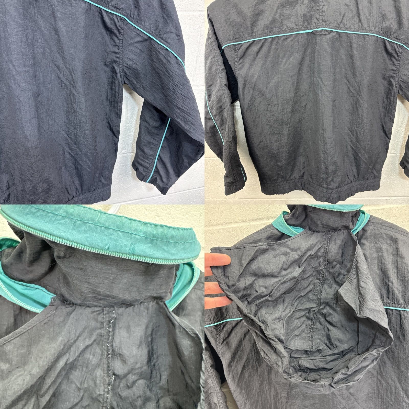 Nike VINTAGE Nike Jacket Windbreaker Black Teal Large Full Zip Hooded 80s 90s Swoosh Size US L / EU 52-54 / 3 - 10 Thumbnail