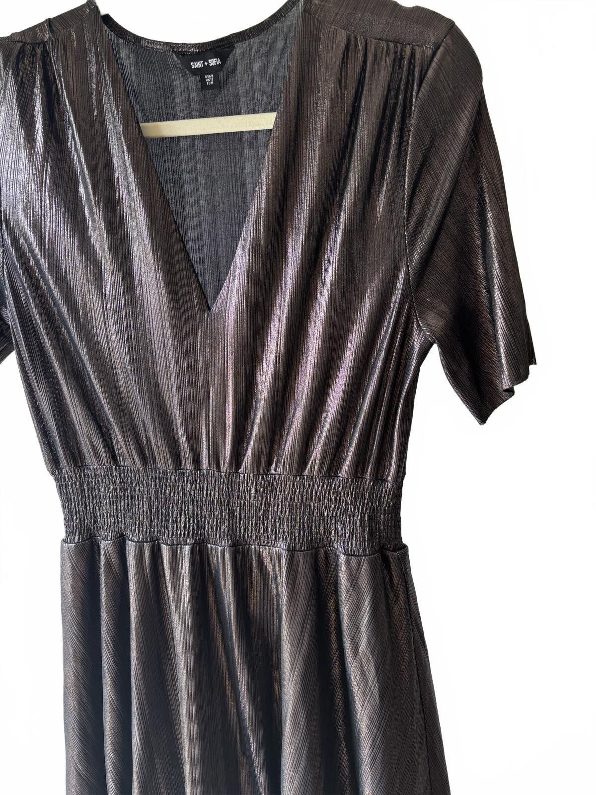 Other Saint + Sofia Gunmetal Metallic Tiered Midi Dress - Size 8 Size M / US 6-8 / IT 42-44 - 4 Thumbnail
