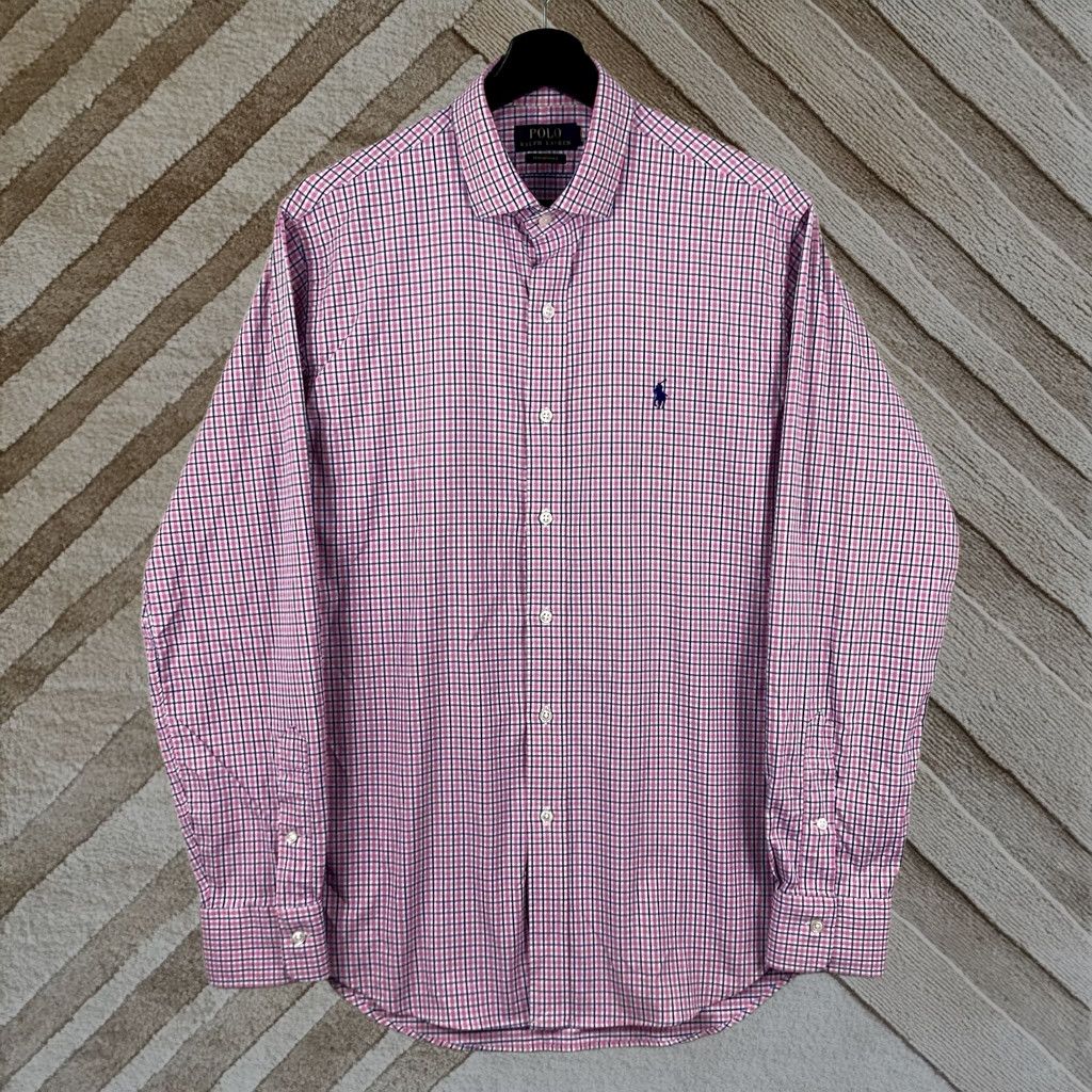 Polo Ralph Lauren Button-Up Shirt Men Large Pink Plaid Long Sleeve Classic, Men's